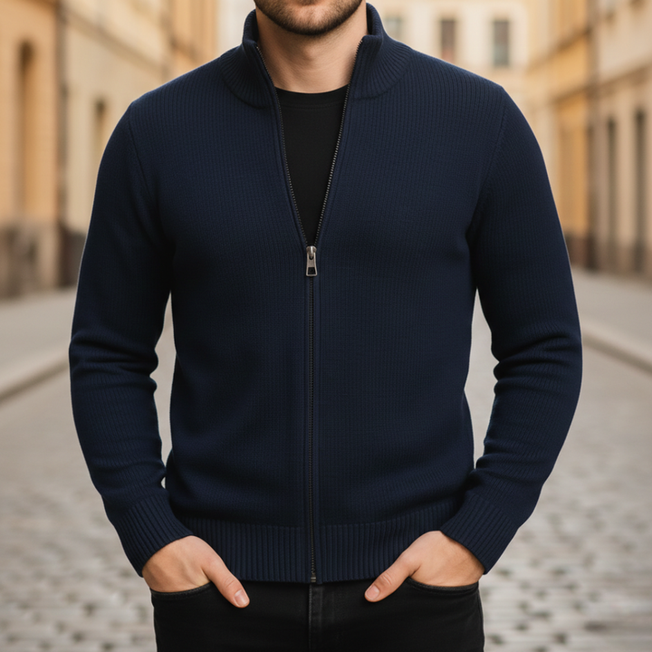 Cardigan à fermeture éclair intégrale avec bordure côtelée pour homme