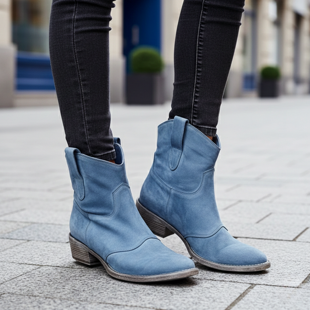 Ankle Boots Western Suede Stacked Heel Pointed Toe Womens