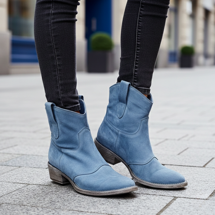 Ankle Boots Western Suede Stacked Heel Pointed Toe Womens