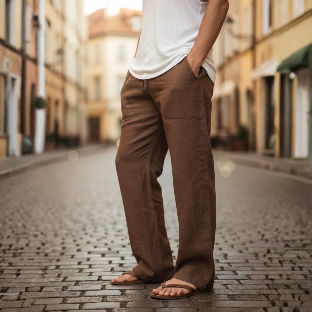Trousers Baggy Linen Drawstring Mens