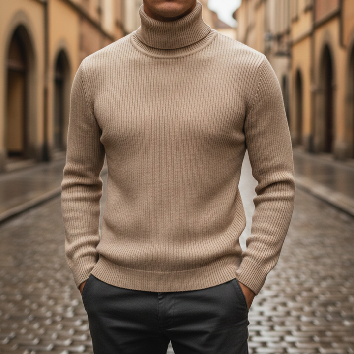 Turtleneck Sweater Ribbed Knit Pullover Mens