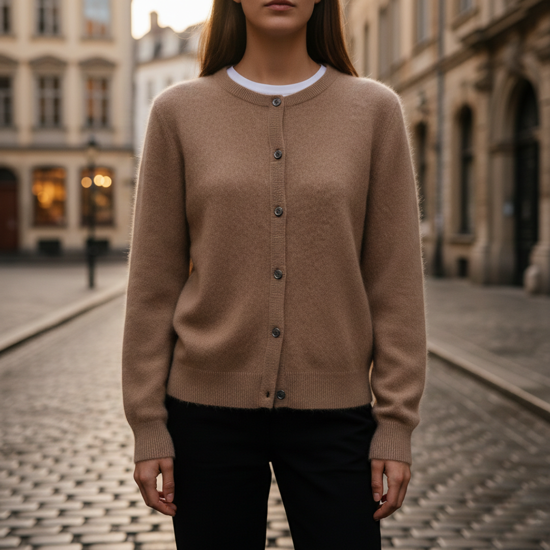 Cashmere Cardigan Button Front Crew Neck Women