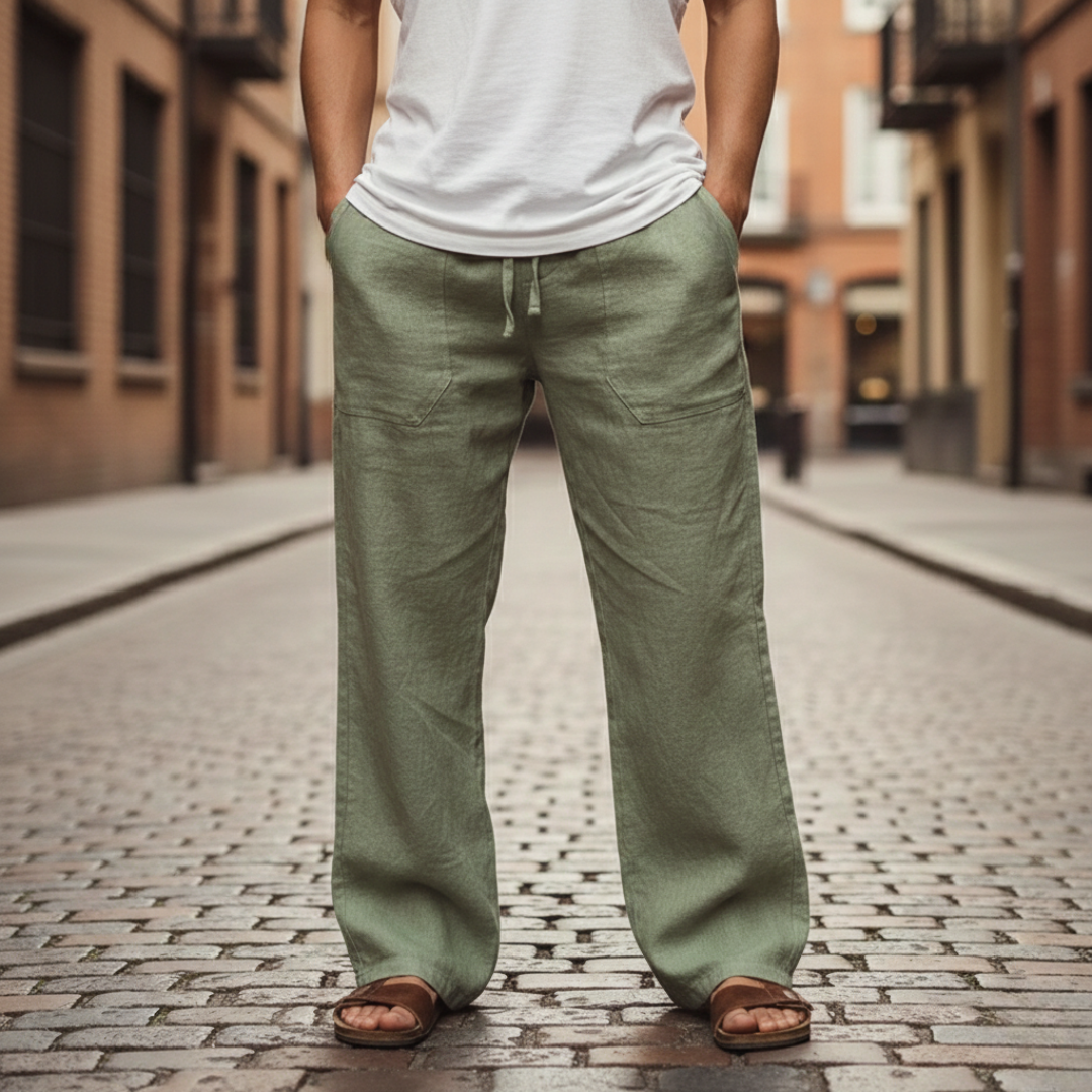 Trousers Baggy Linen Drawstring Mens