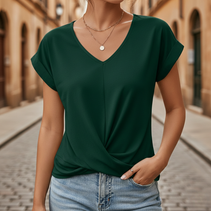 V-Neck Top Short Sleeve Tummy Tucking Womens