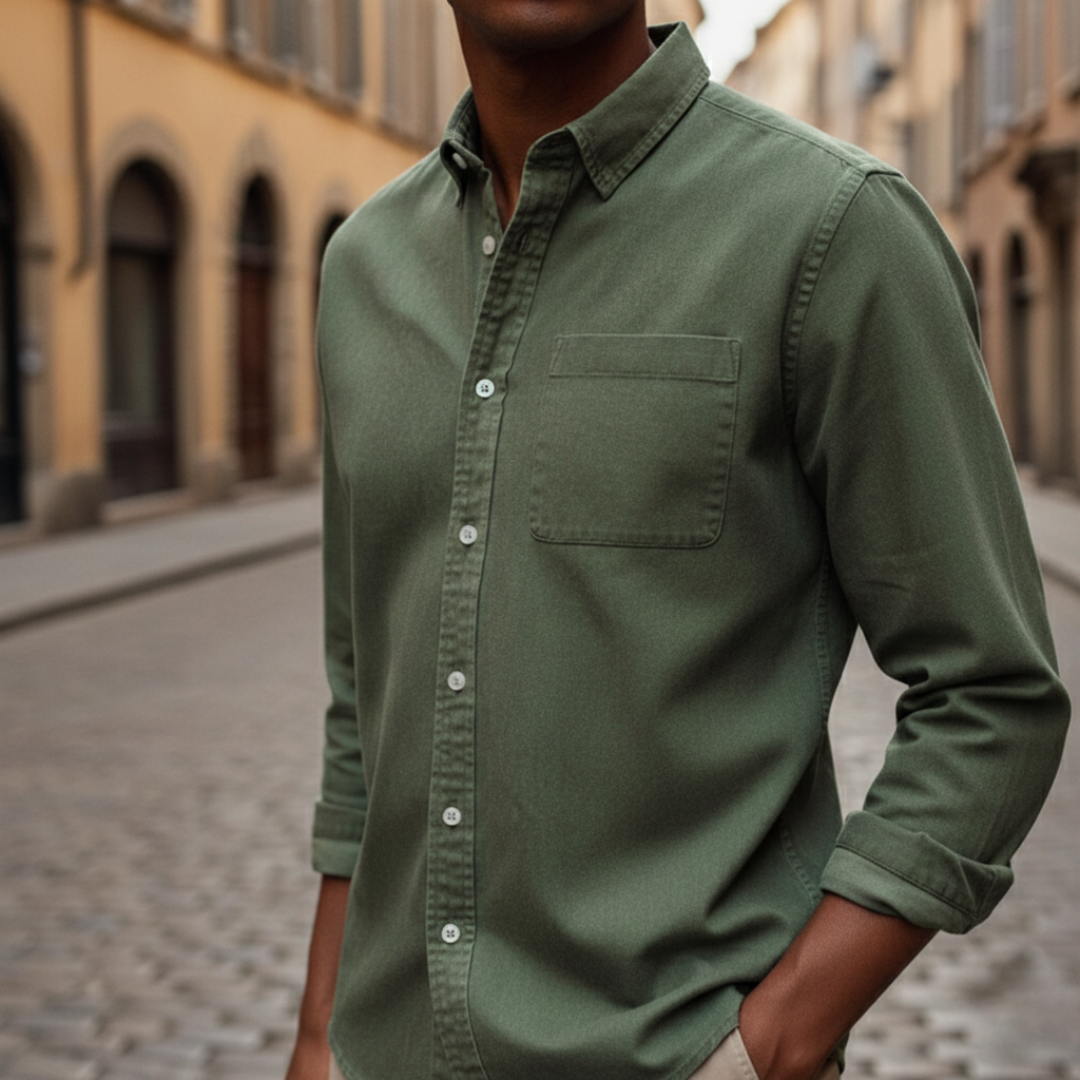 Button Down Shirt Long Sleeve Denim Mens