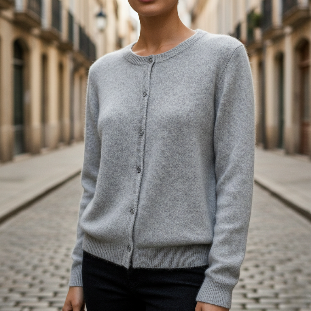 Cashmere Cardigan Button Front Crew Neck Women