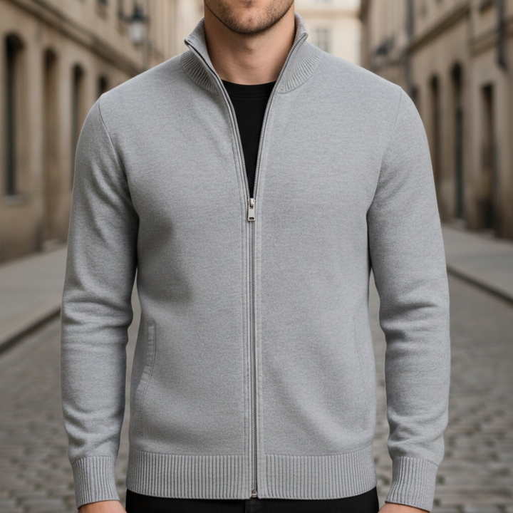 Cardigan à fermeture éclair intégrale avec bordure côtelée pour homme