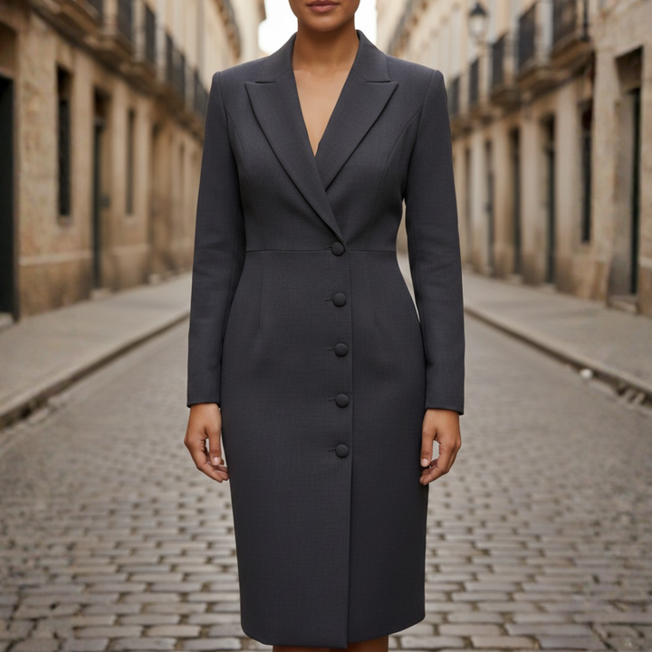 Blazer Dress Long Sleeve Button Front Midi Womens