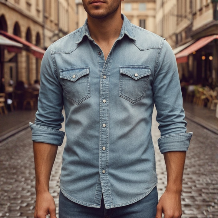 Button Down Shirt Long Sleeve Denim Mens