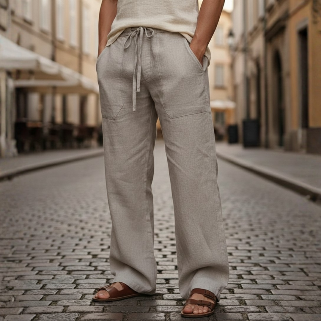 Trousers Baggy Linen Drawstring Mens