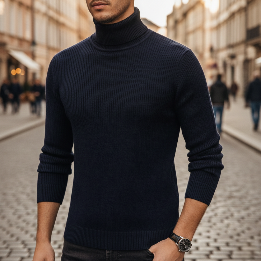 Turtleneck Sweater Ribbed Knit Pullover Mens