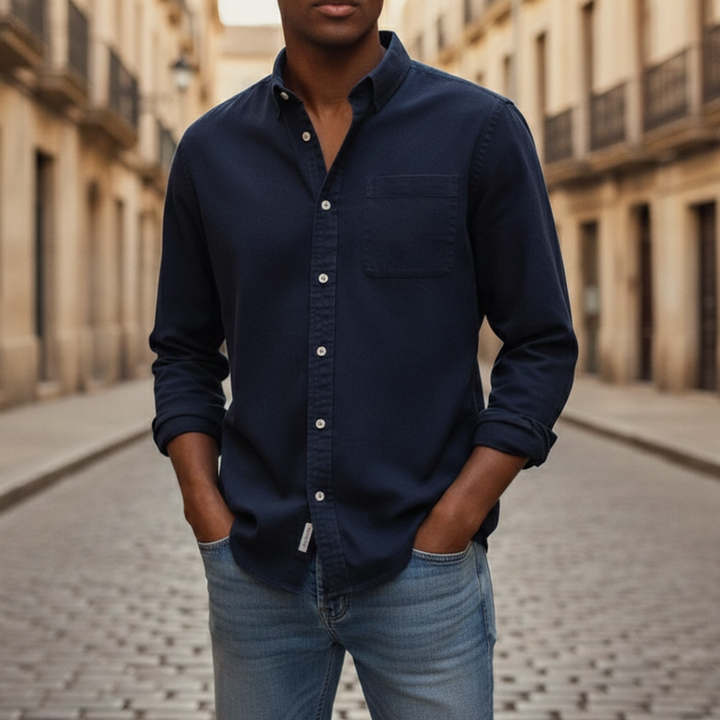 Button Down Shirt Long Sleeve Denim Mens