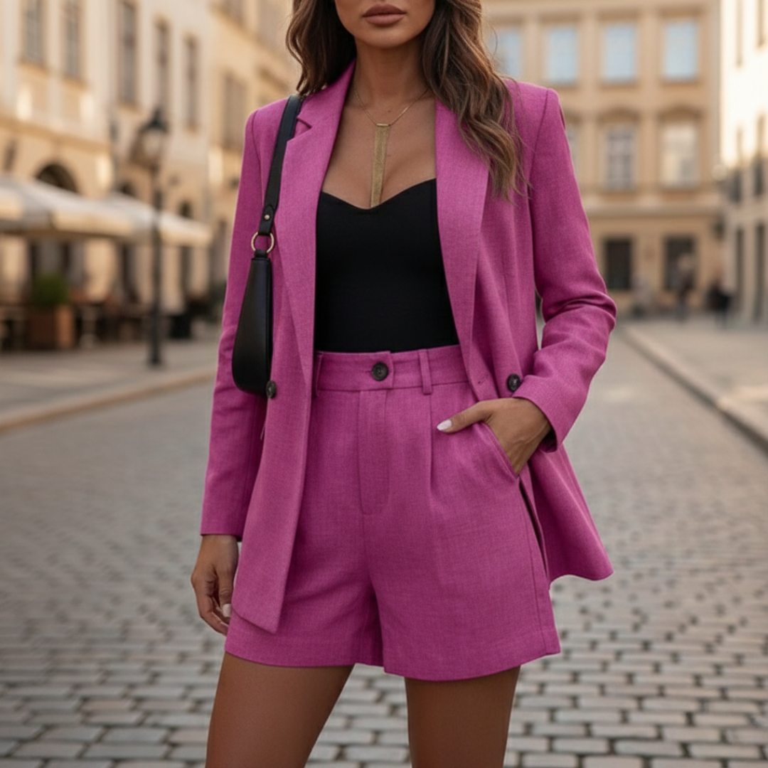 Blazer and Shorts Suit Set Double Breasted Womens