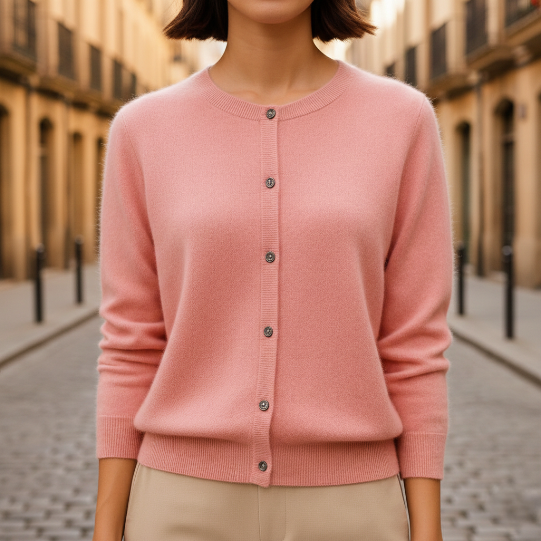 Cashmere Cardigan Button Front Crew Neck Women