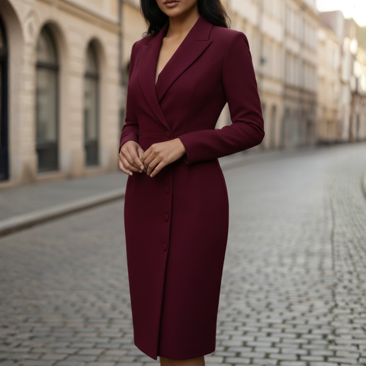 Blazer Dress Long Sleeve Button Front Midi Womens