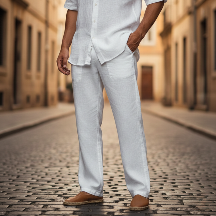 Trousers Baggy Linen Drawstring Mens