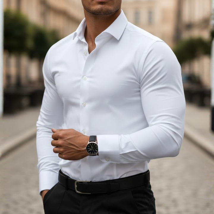 Button Down Shirt Long Sleeve Elastic Fit Mens