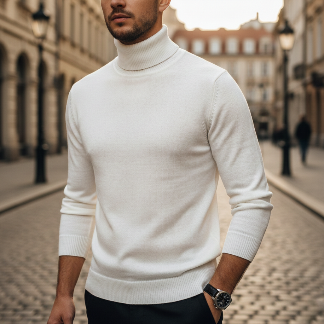 Turtleneck Sweater Ribbed Knit Pullover Mens