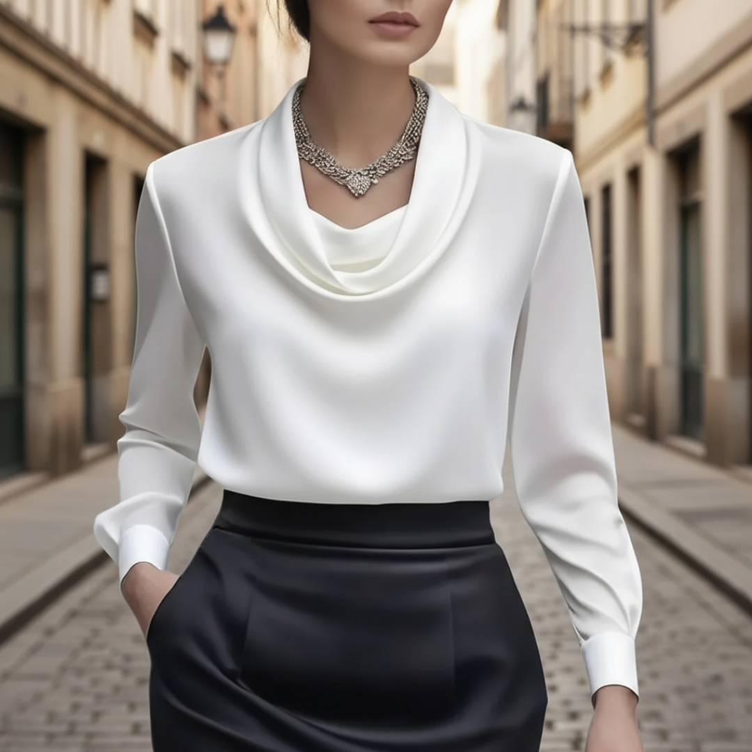 Women Satin Cowl Neck Long Blouse