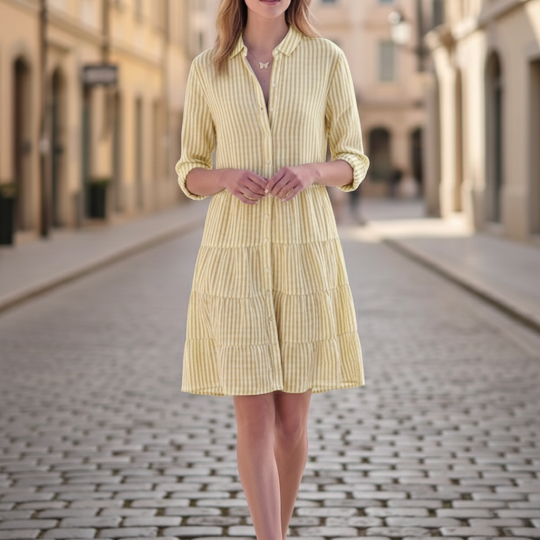 Robe-chemise à volants avec boutons sur le devant rayée pour femme